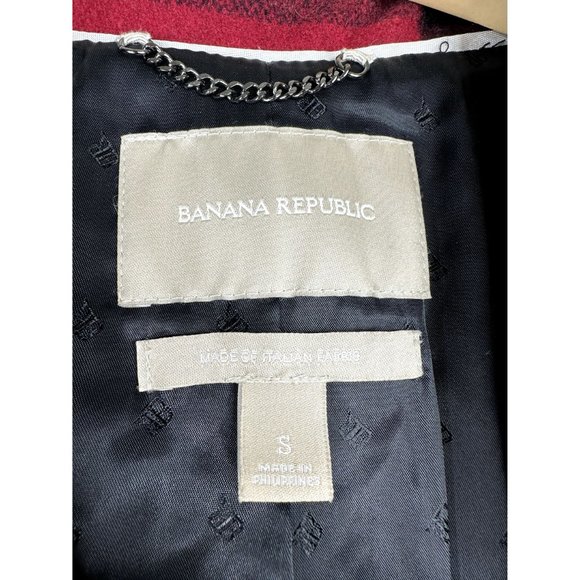 Banana Republic Plaid Wool Blend Coat sz Small Black/Red - Picture 2 of 7